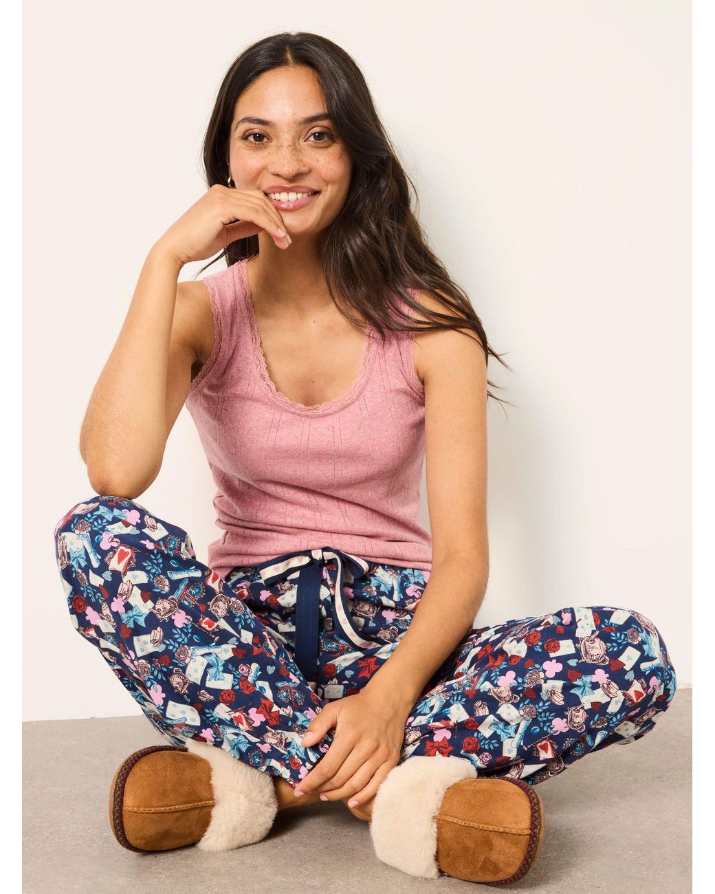 FatFace Blue V & A Harper Tea Party Cuffed Pyjama Bottoms