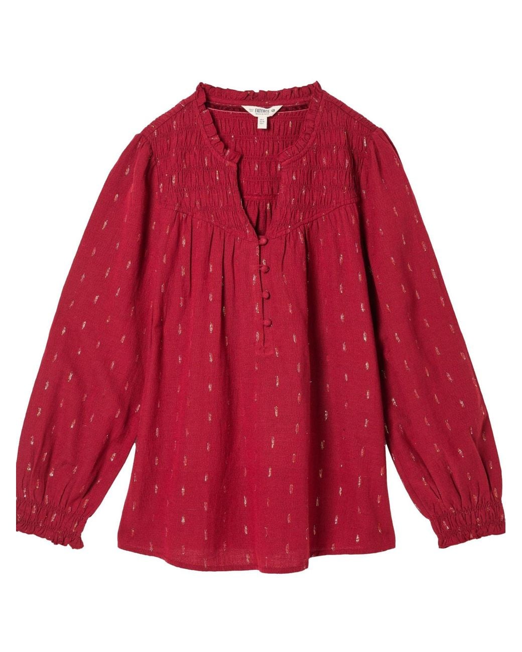 FatFace Red Elsbeth V-Neck Blouse