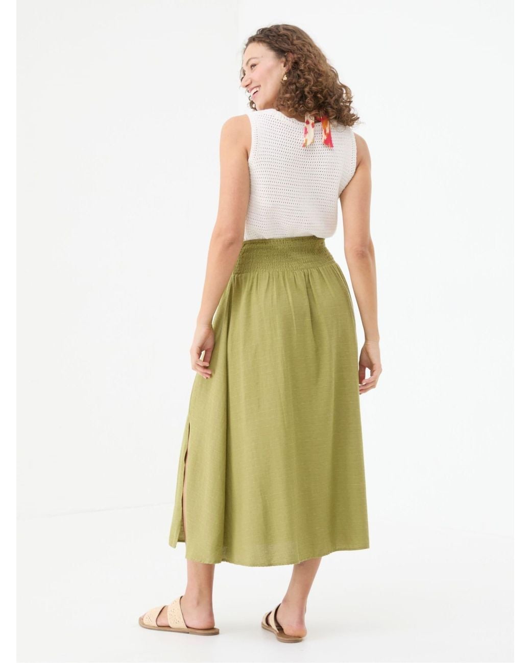 FatFace Green Sascha Midi Skirt