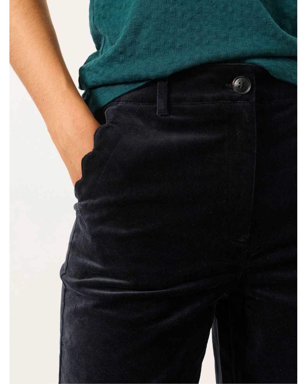FatFace Black Hove Velvet Wide Leg Trousers