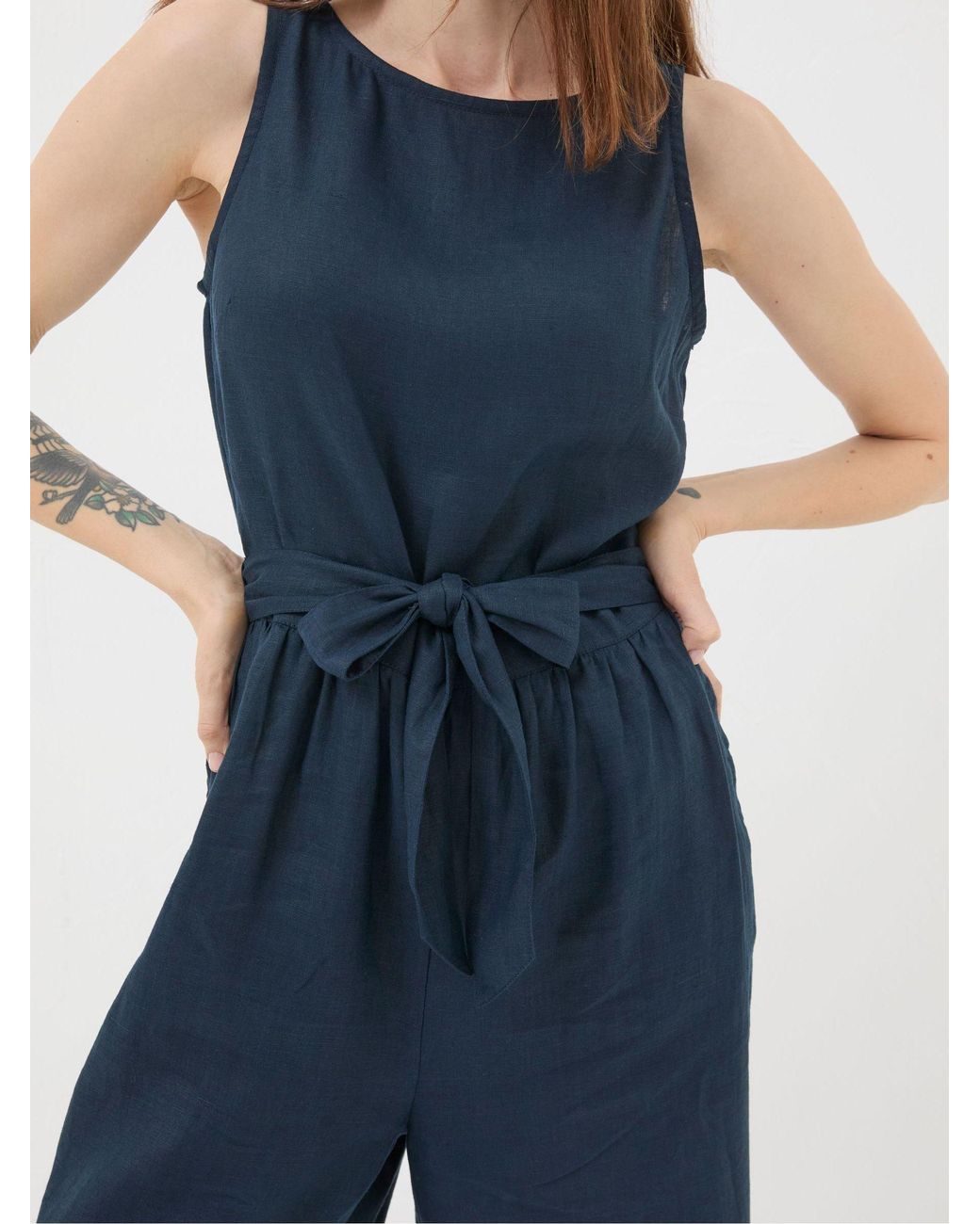 FatFace Blue Liz Linen Jumpsuit