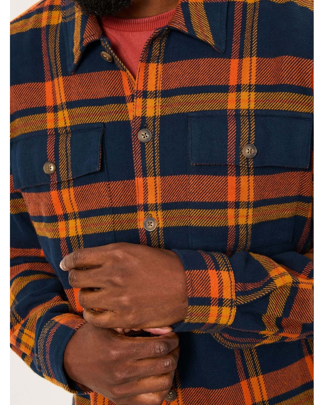 FatFace Blue Kaber Long Sleeve Relaxed Fit Check Shirt for men