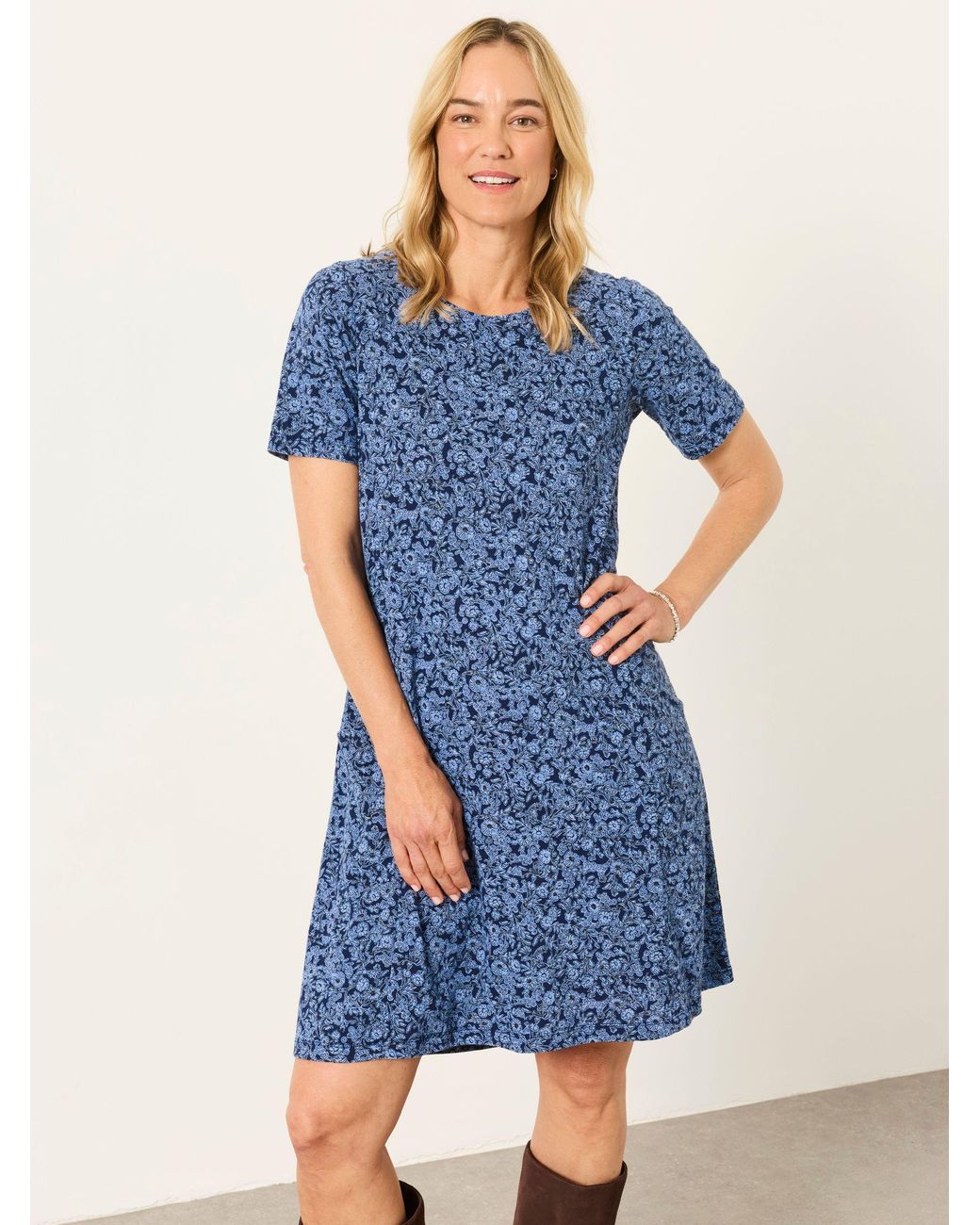 FatFace Blue Simone Floral Jersey Dress