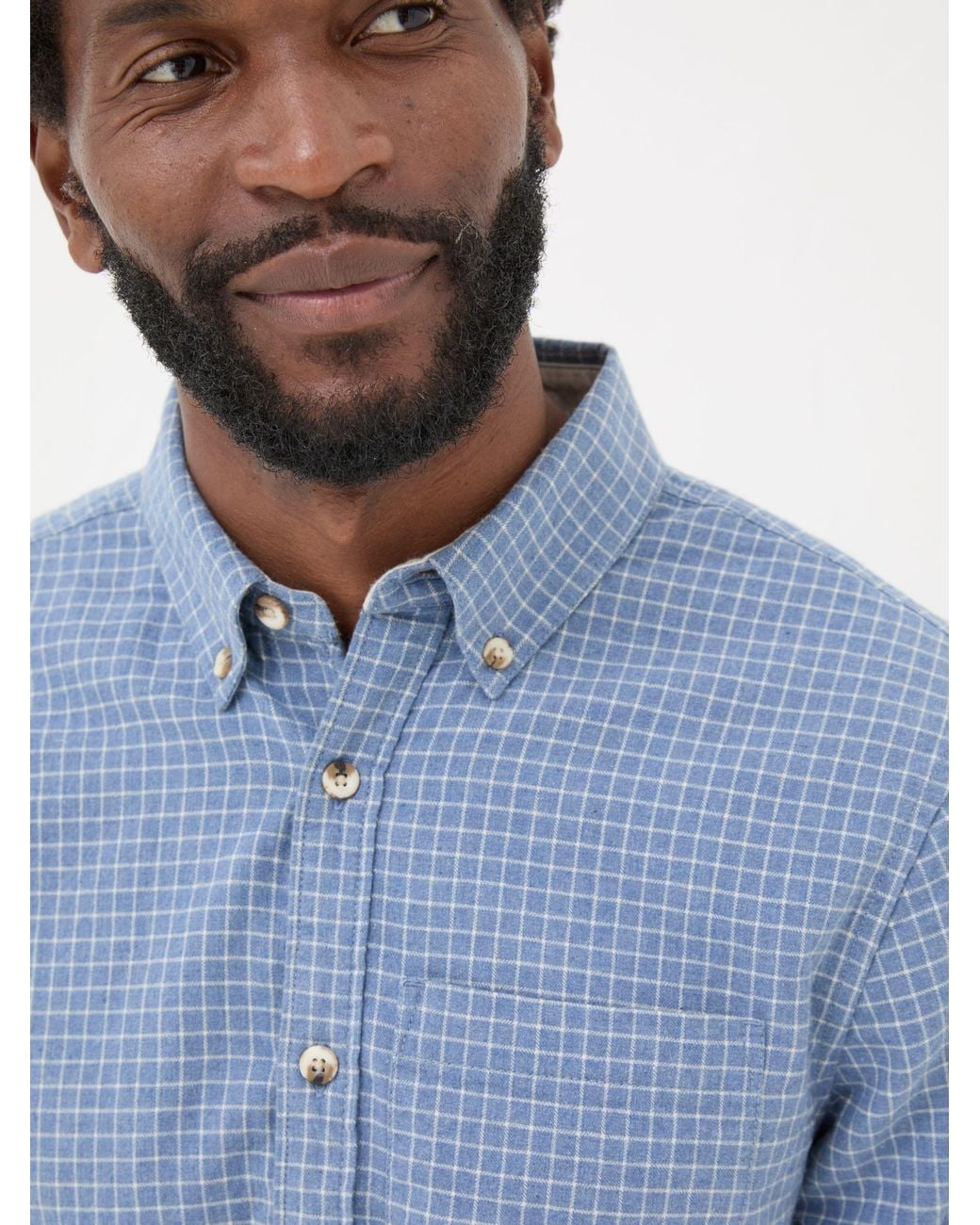 FatFace Blue Long Sleeve Grantham Grid Check Shirt for men