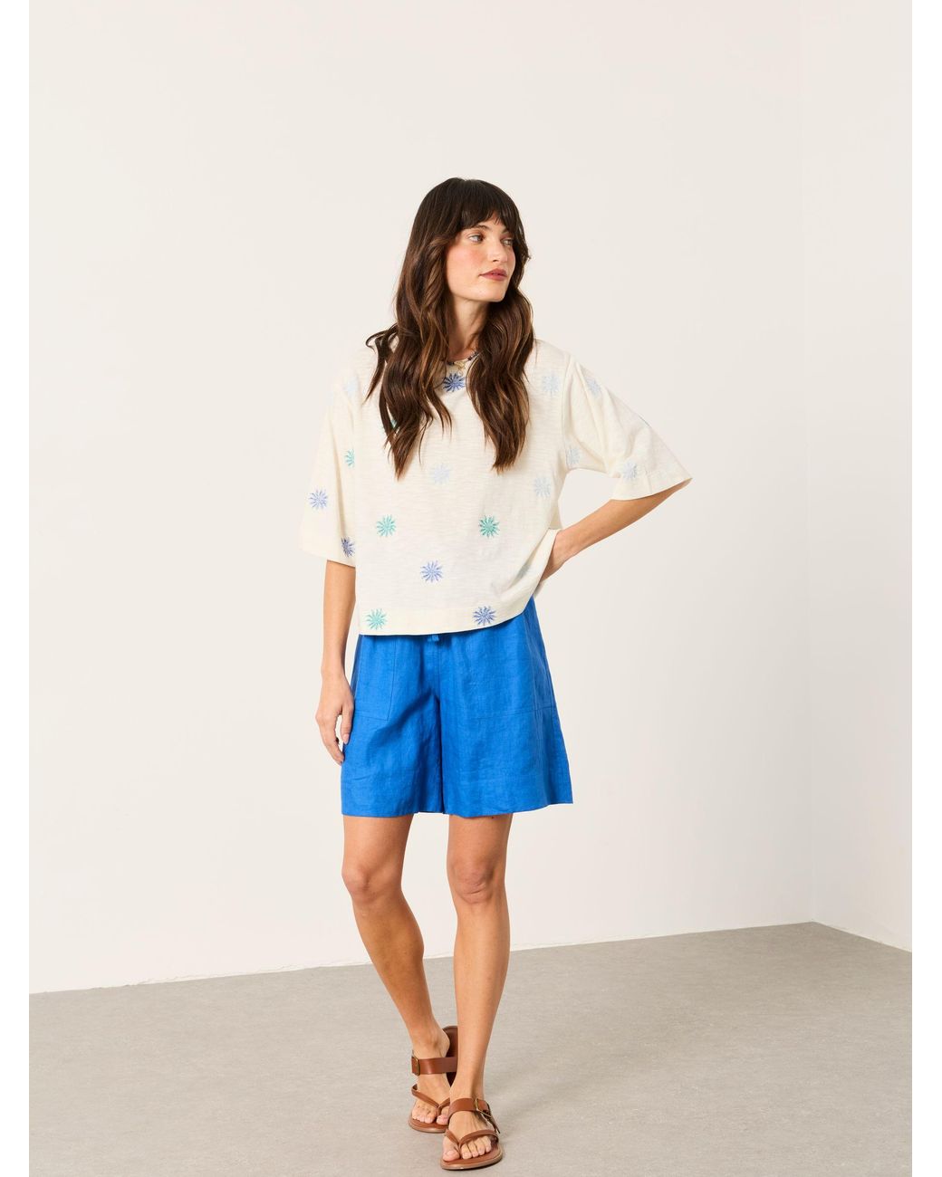 FatFace White Kate Sun Embroidered T Shirt