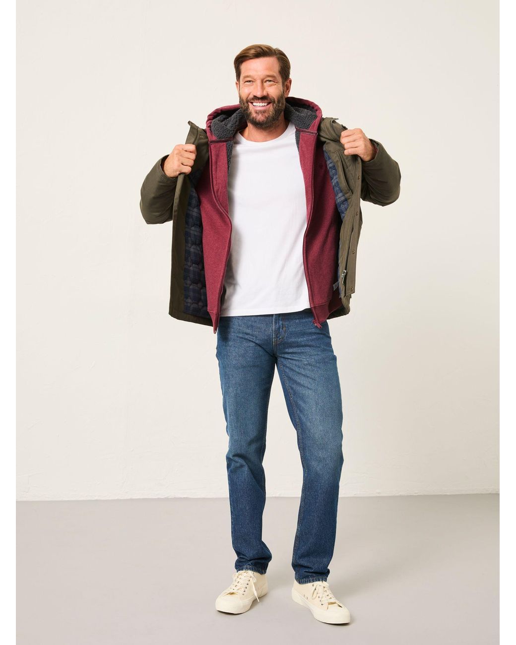 FatFace Red Borg Lined Zip Through Hoodie for men