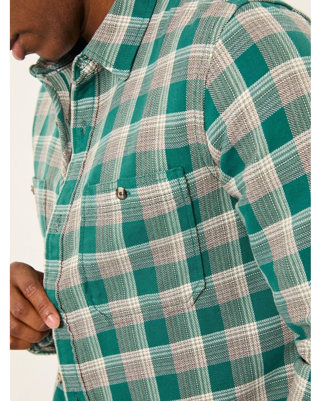 FatFace Green Penley Long Sleeve Check Shirt for men