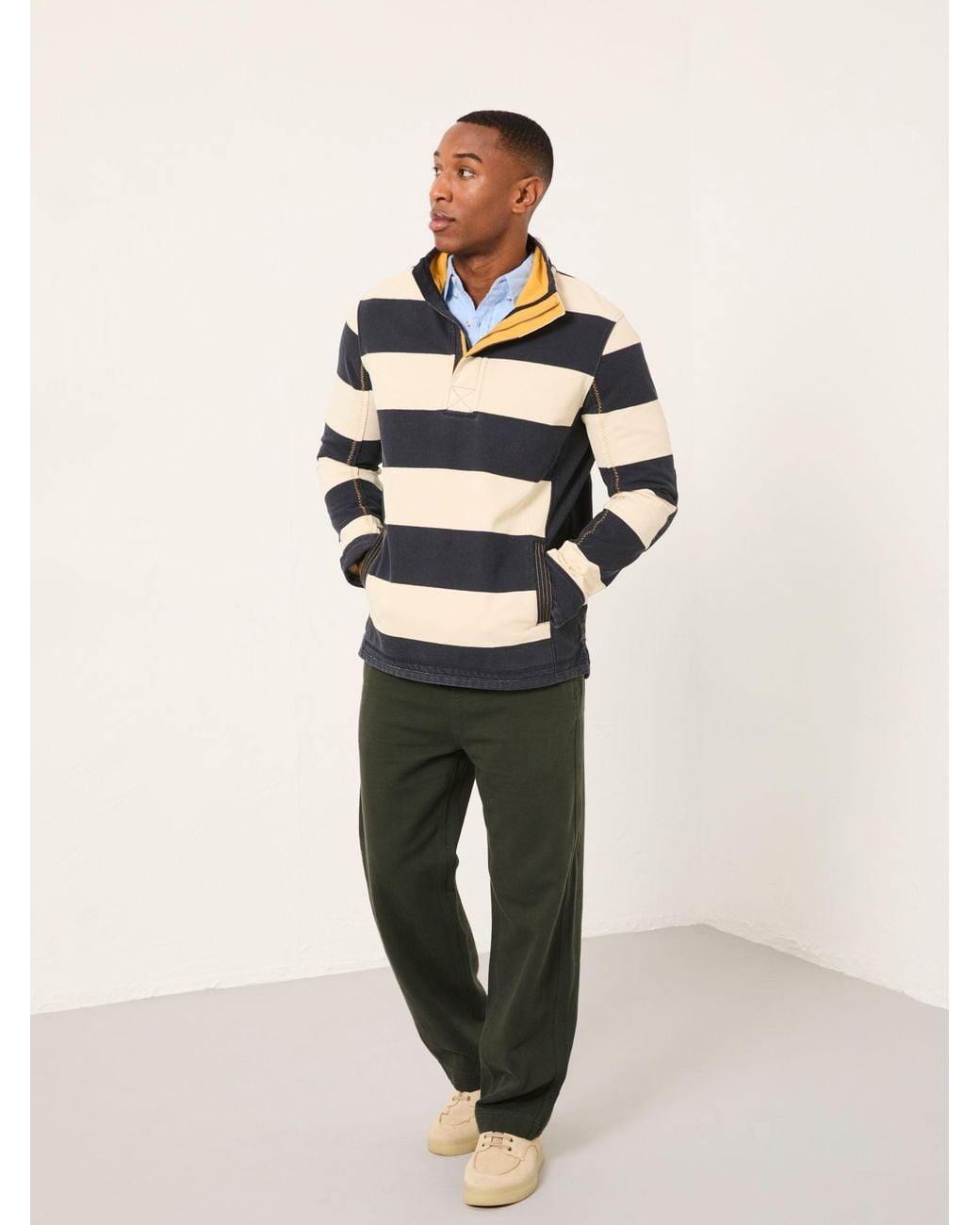 FatFace Blue Airlie Stripe Quarter Neck Sweat Top for men