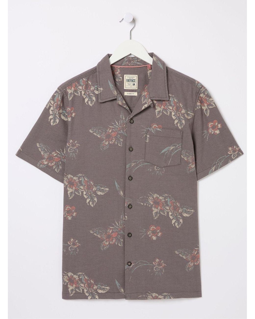 FatFace Gray Short Sleeve Hibiscus Print Shirt for men