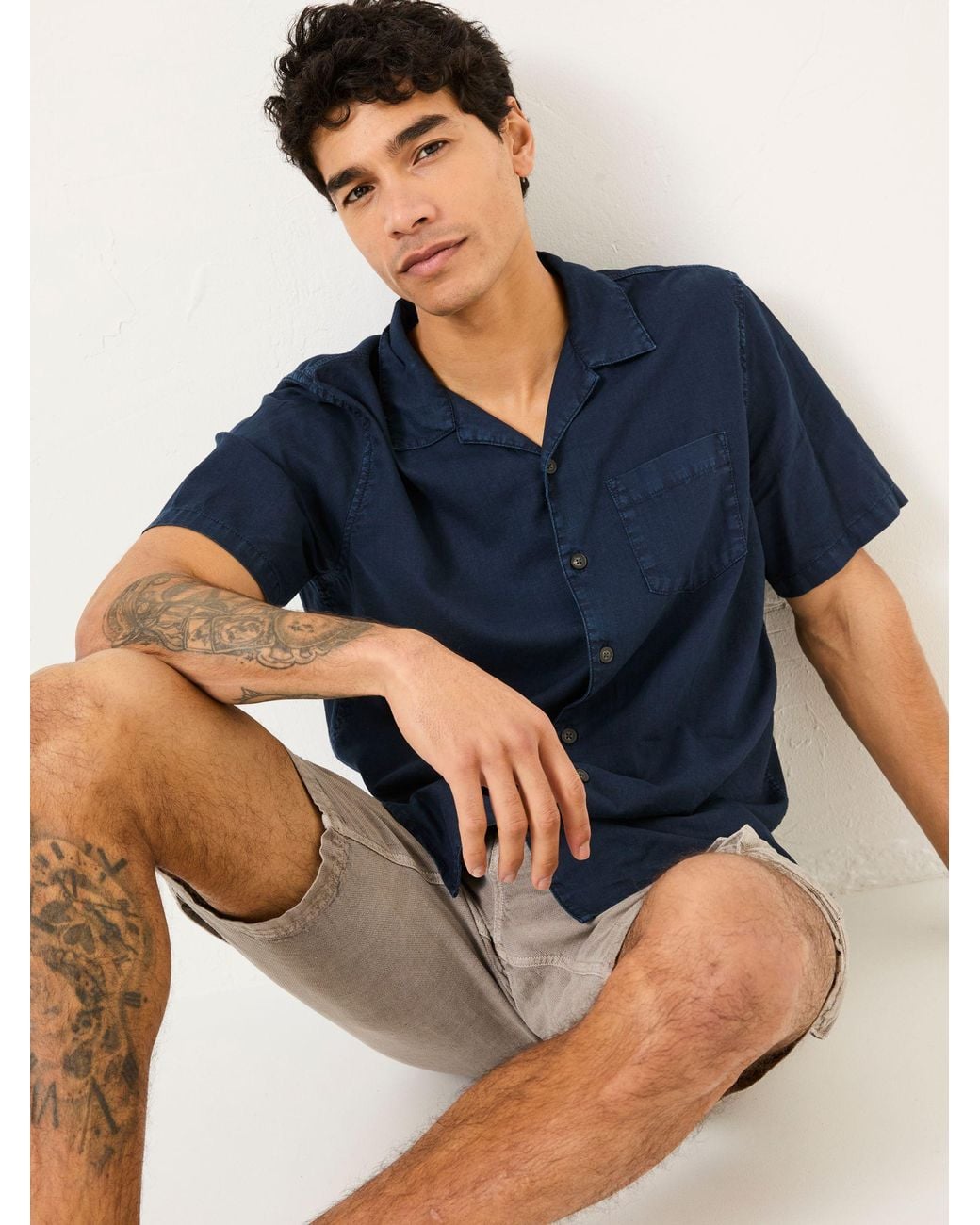 FatFace Blue Bugle Linen Cotton Shirt for men