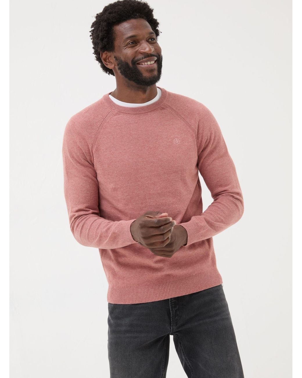 FatFace Red Rye Fine Gauge Knitted Crew Neck Jumper for men