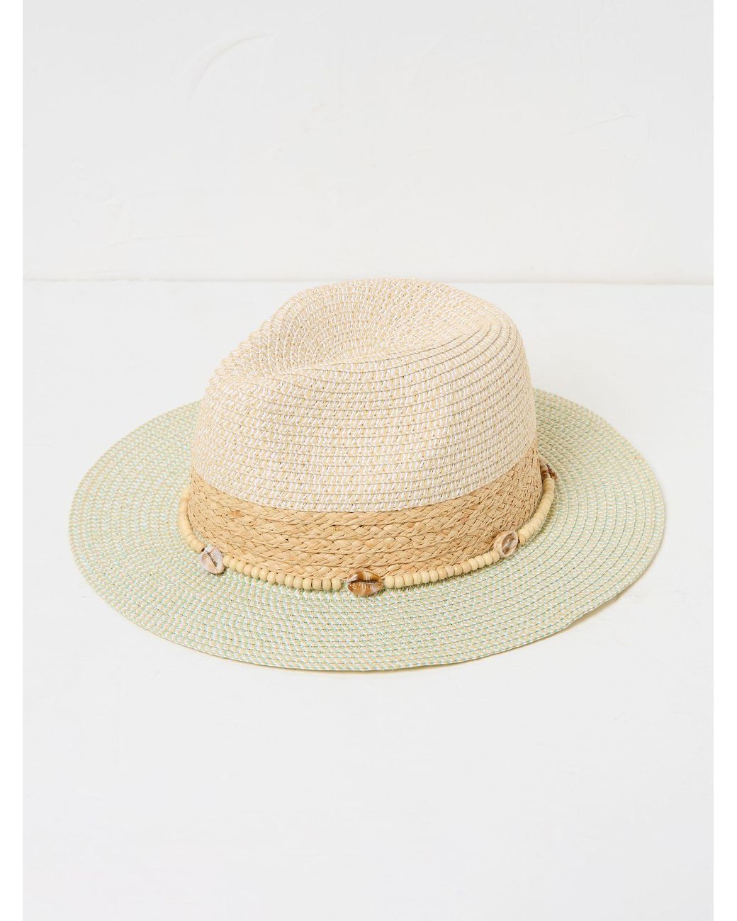 FatFace Natural Colour Block Straw Fedora Hat