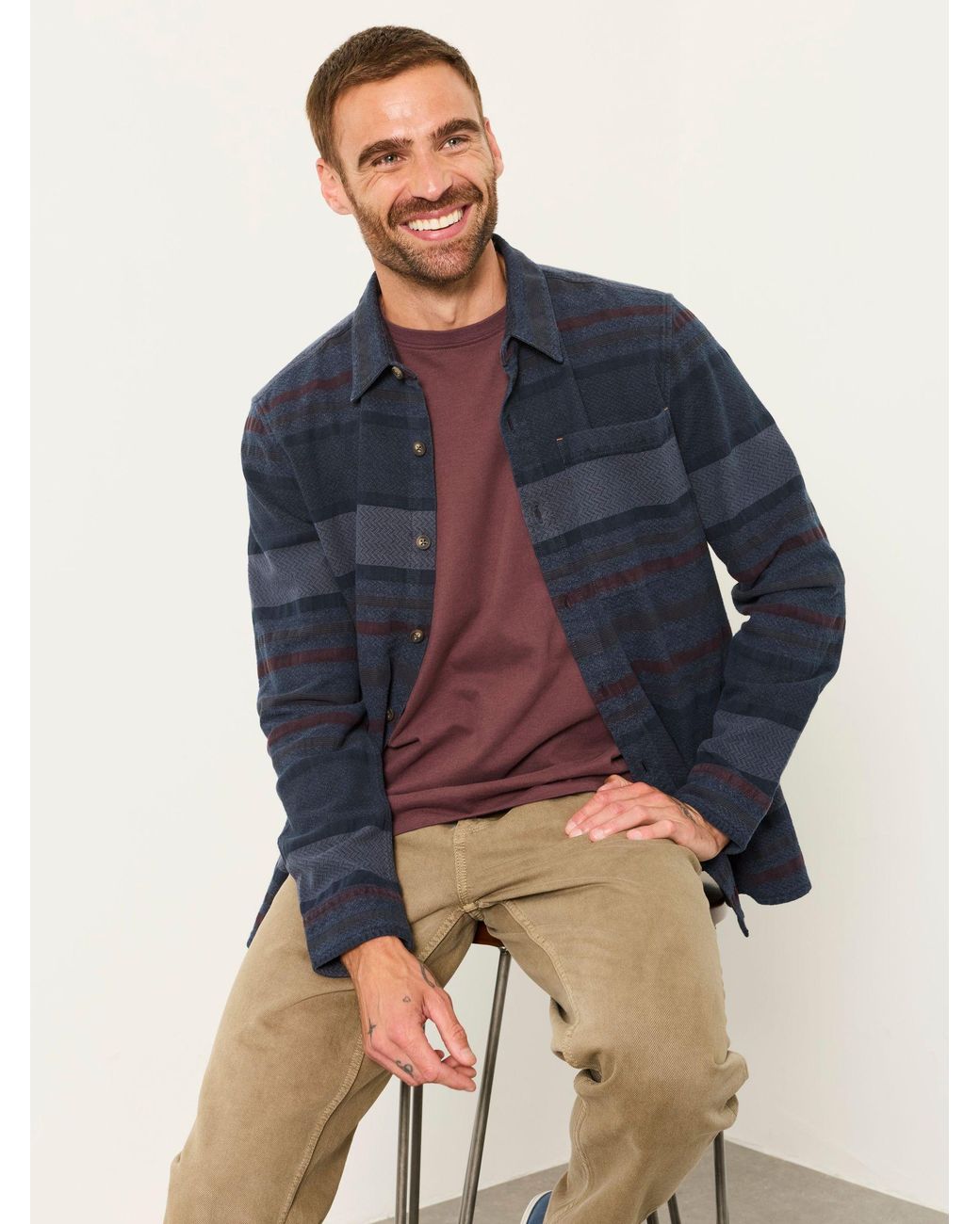 FatFace Blue Long Sleeve Wye Horizontal Stripe Shirt for men