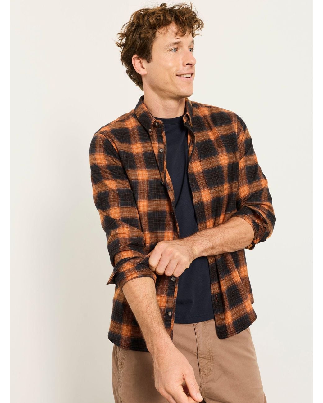 FatFace Orange Long Sleeve York Check Shirt for men