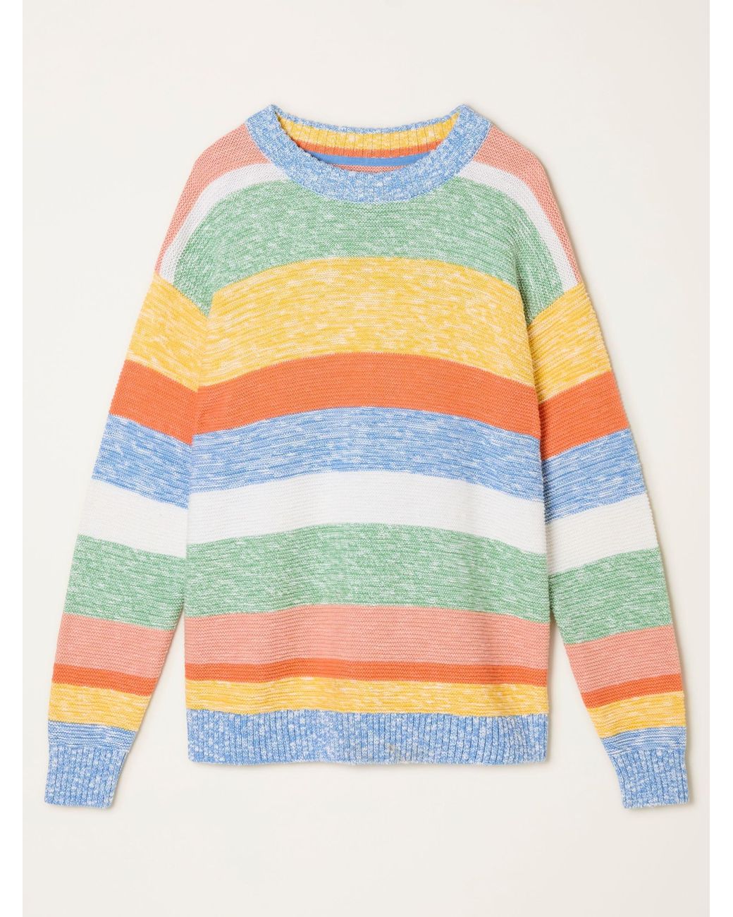 FatFace Gray Knitted Surf Stripe Crew Jumper