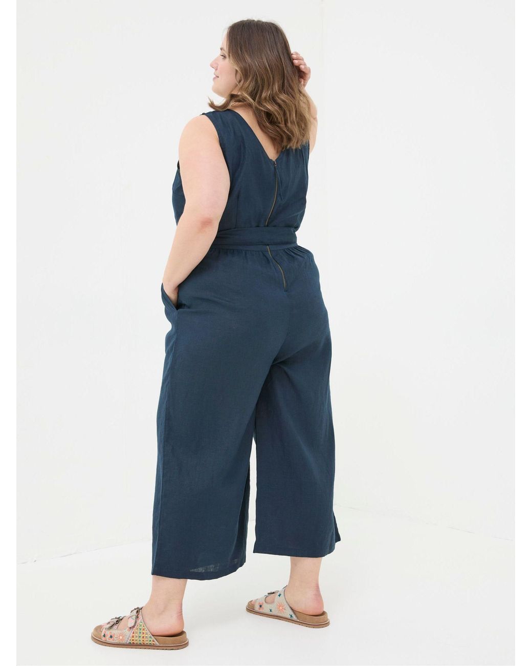 FatFace Blue Liz Linen Jumpsuit