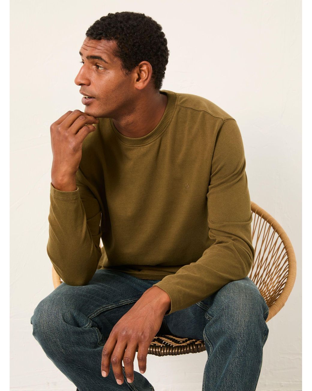 FatFace Green Alton Long Sleeve Heavyweight Relaxed Fit T-Shirt for men