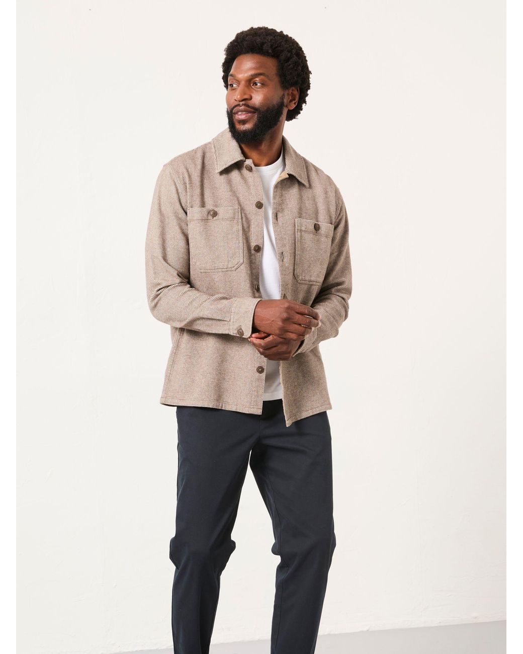 FatFace Natural Blythe Long Sleeve Shirt for men
