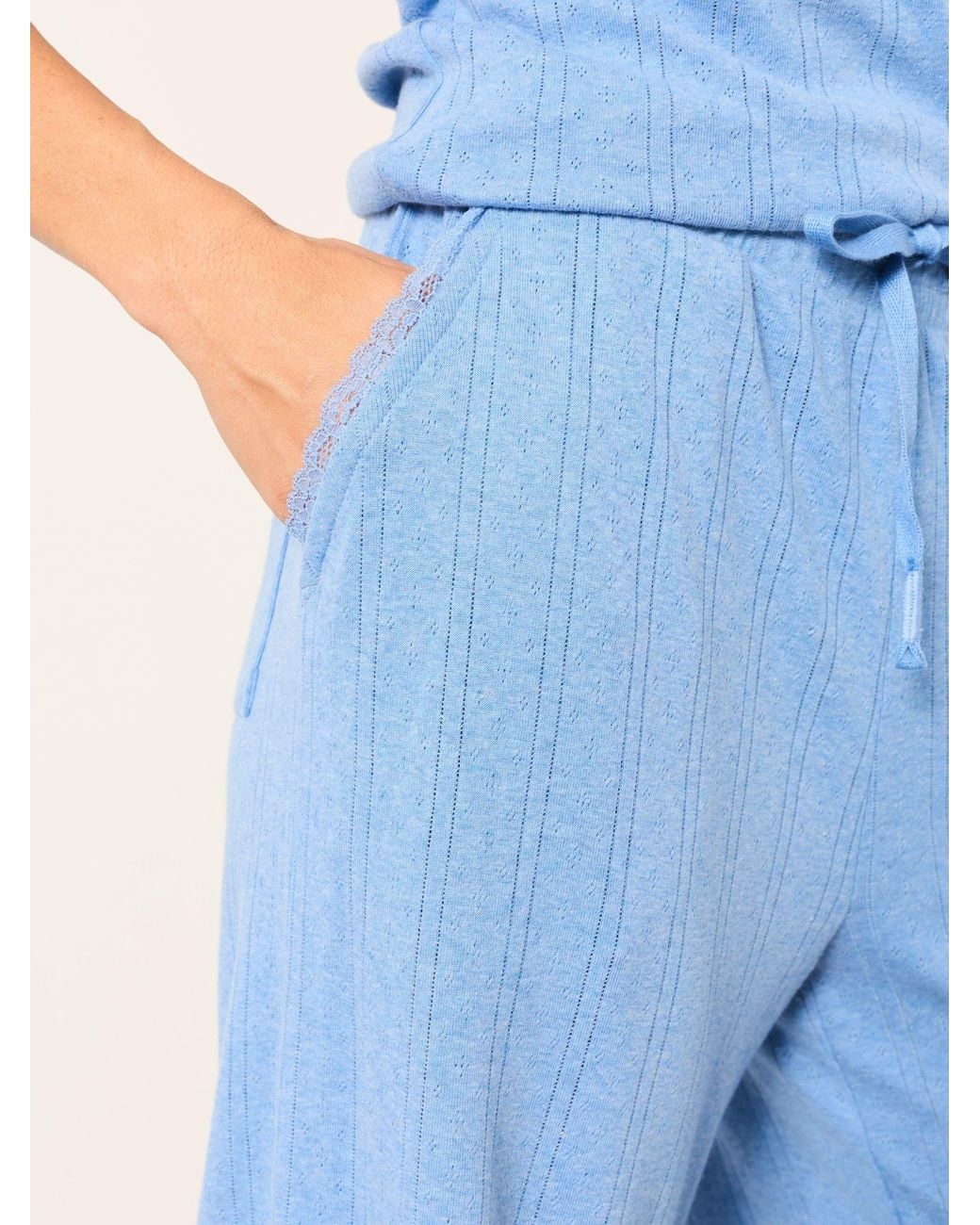 FatFace Blue Lola Pointelle Wide Leg Trousers