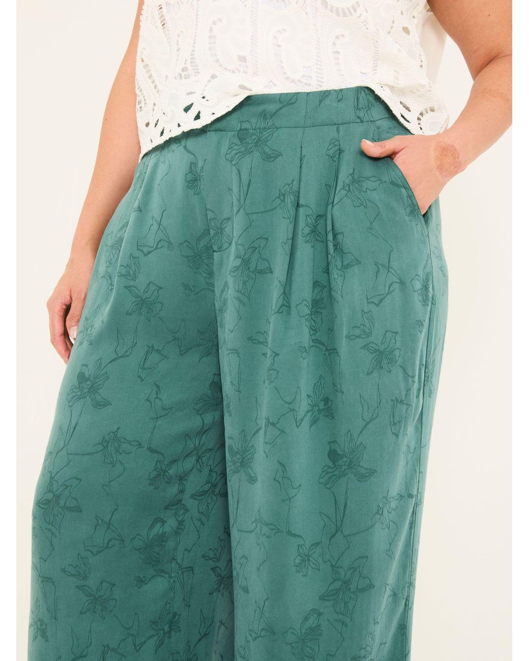 FatFace Green Kingston Printed Satin Trousers