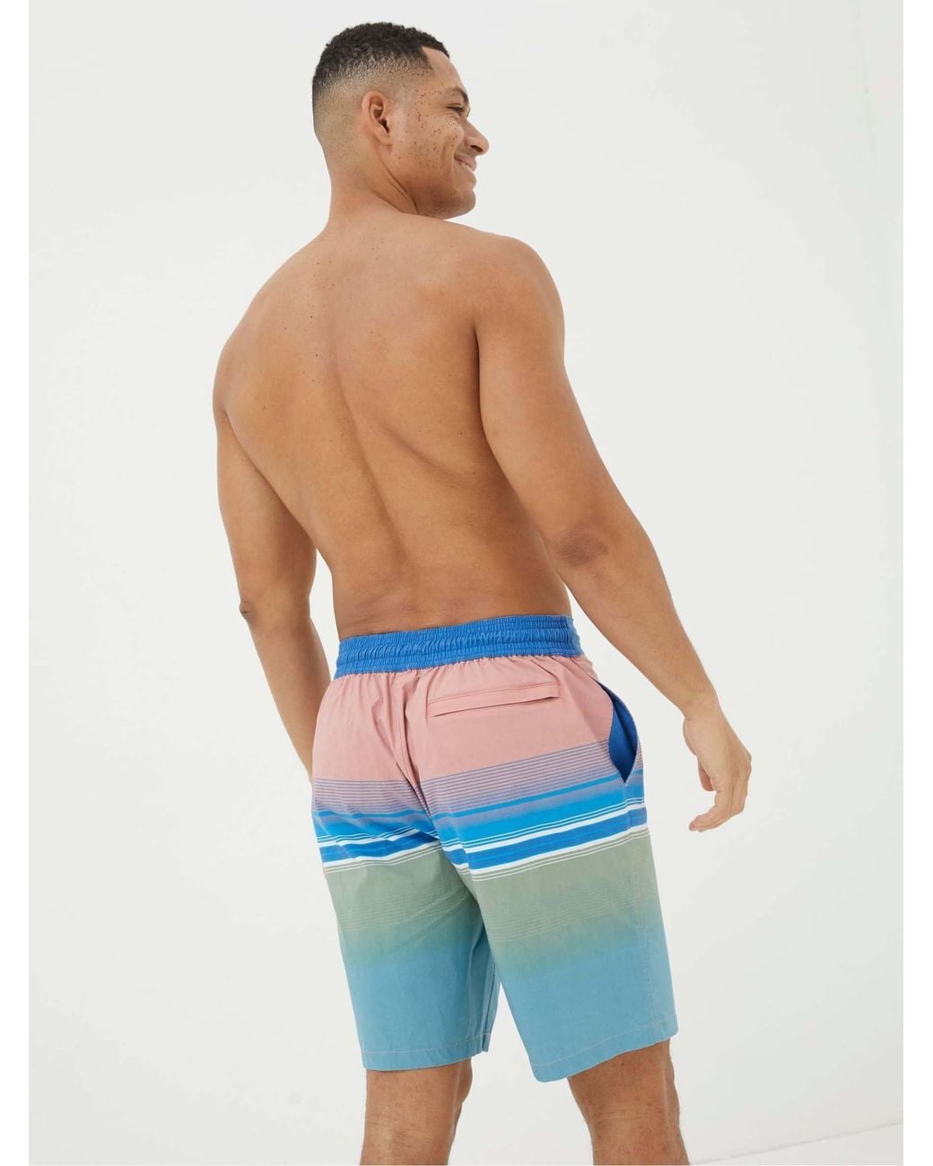 FatFace Blue Camber Placement Stripe Swim Shorts for men