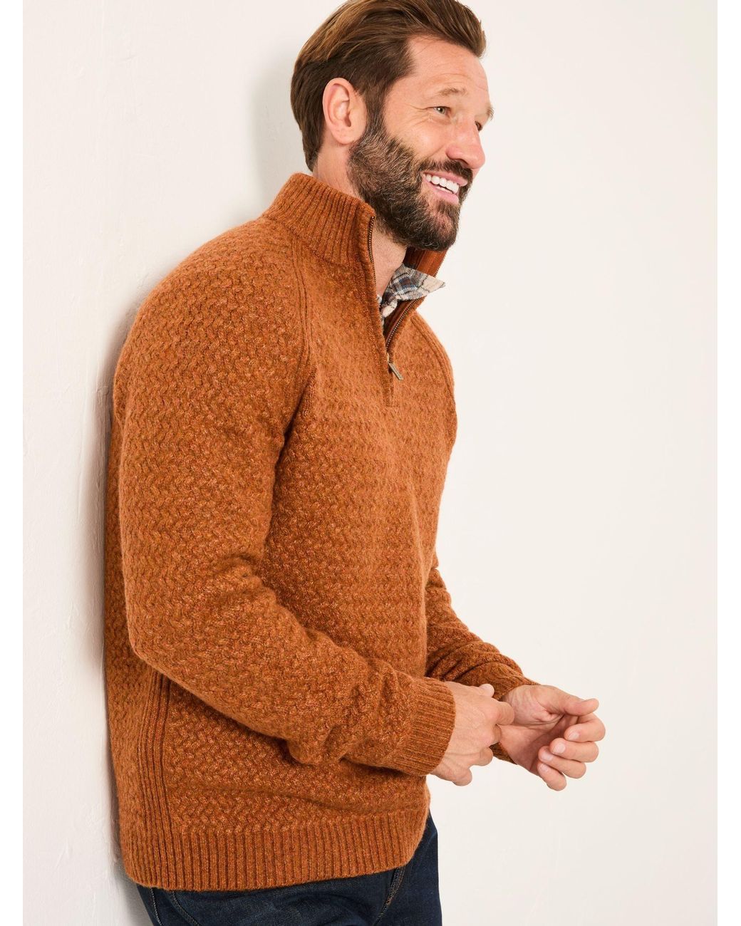 FatFace Blue Calder Half Zip Neck Knitted Jumper for men