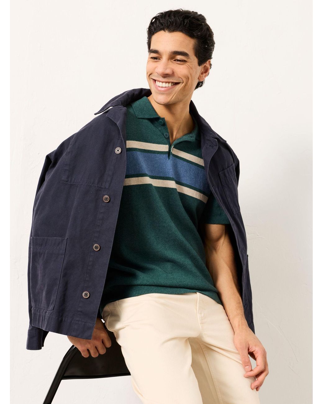 FatFace Green Fatface Rye Chest Stripe Knitted Polo for men