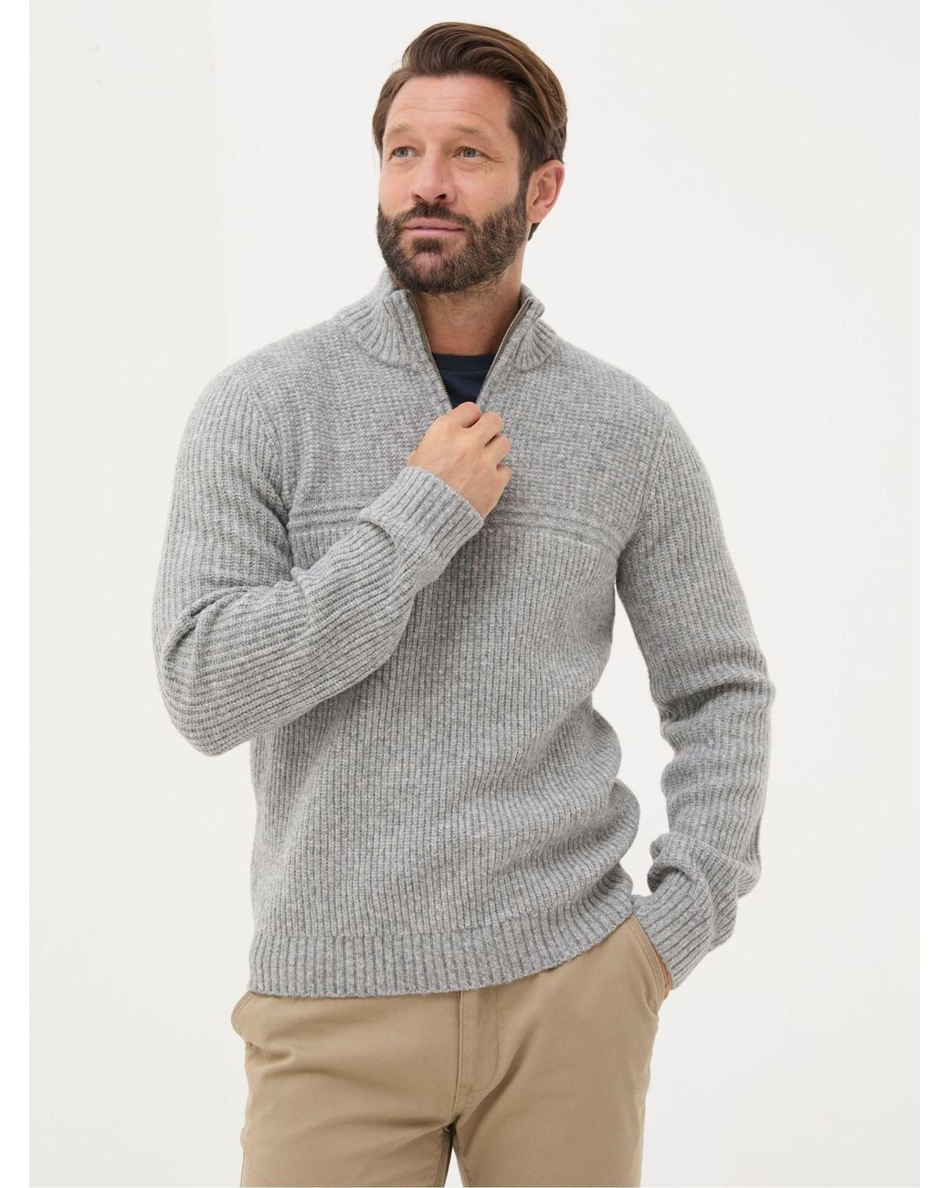 FatFace Gray Calder Half Neck Jumper for men