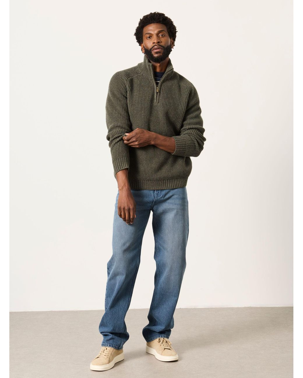 FatFace Green Fatface Ember Quarter Zip Knitted Jumper for men