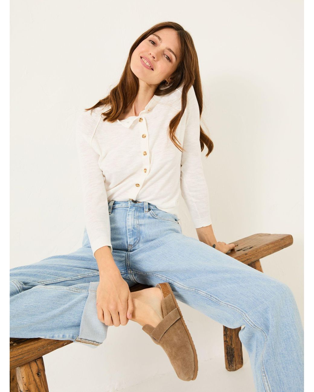 FatFace White Rose Crew Neck Cardigan