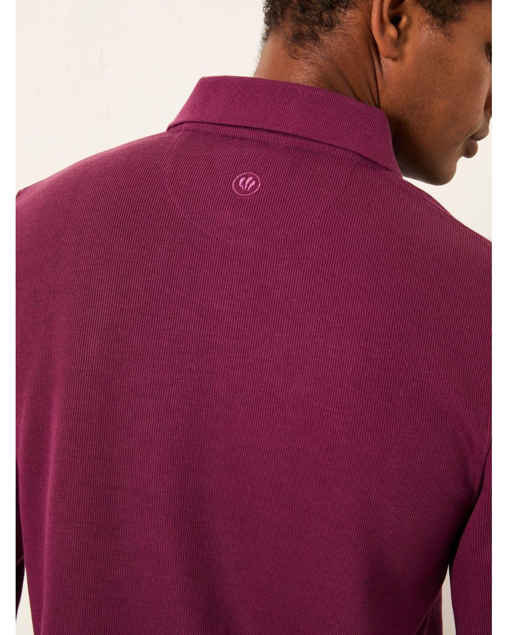FatFace Purple Ayr Long Sleeve Ribbed Polo Shirt for men