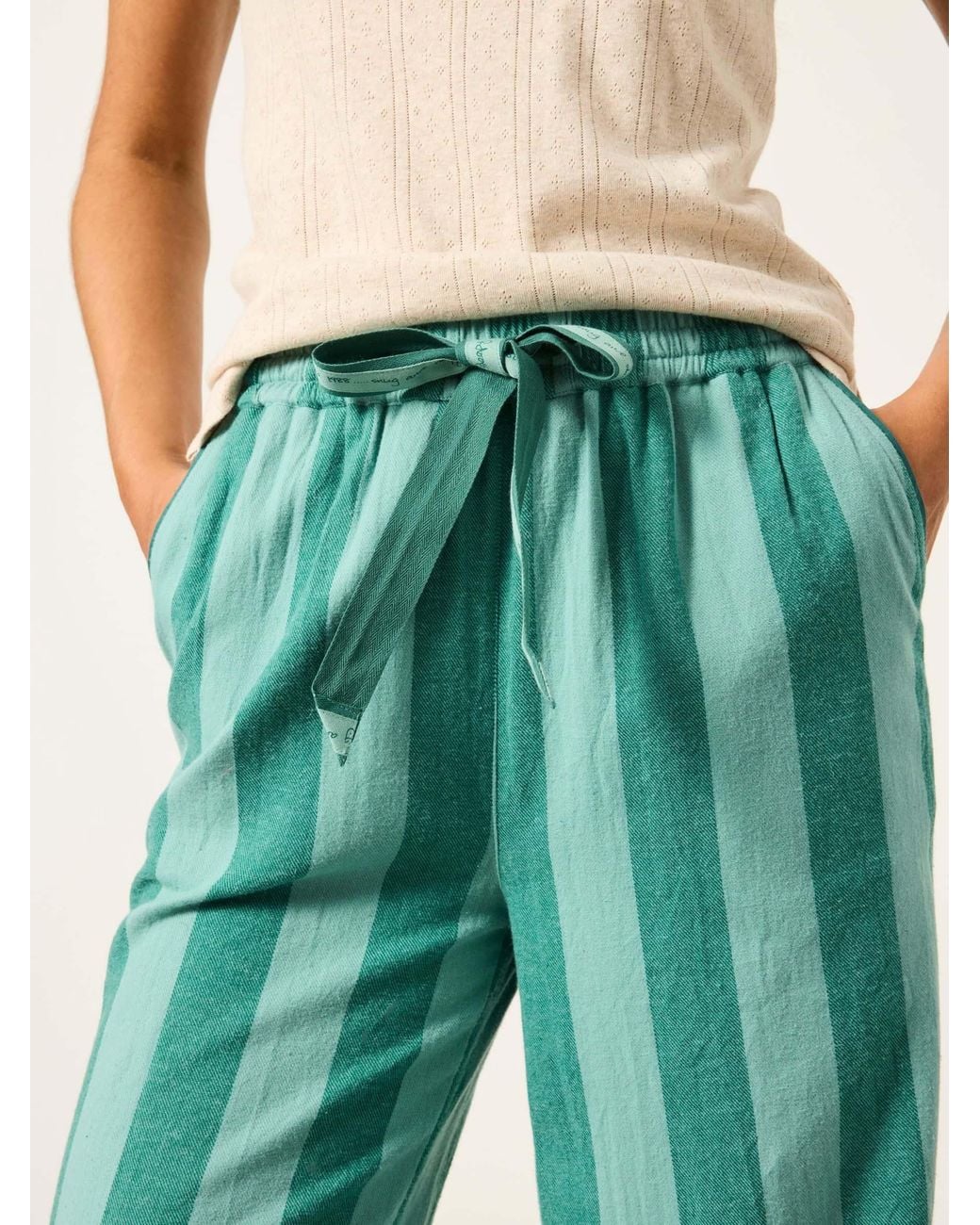 FatFace Green Lola Stripe Wide Leg Pyjama Bottoms