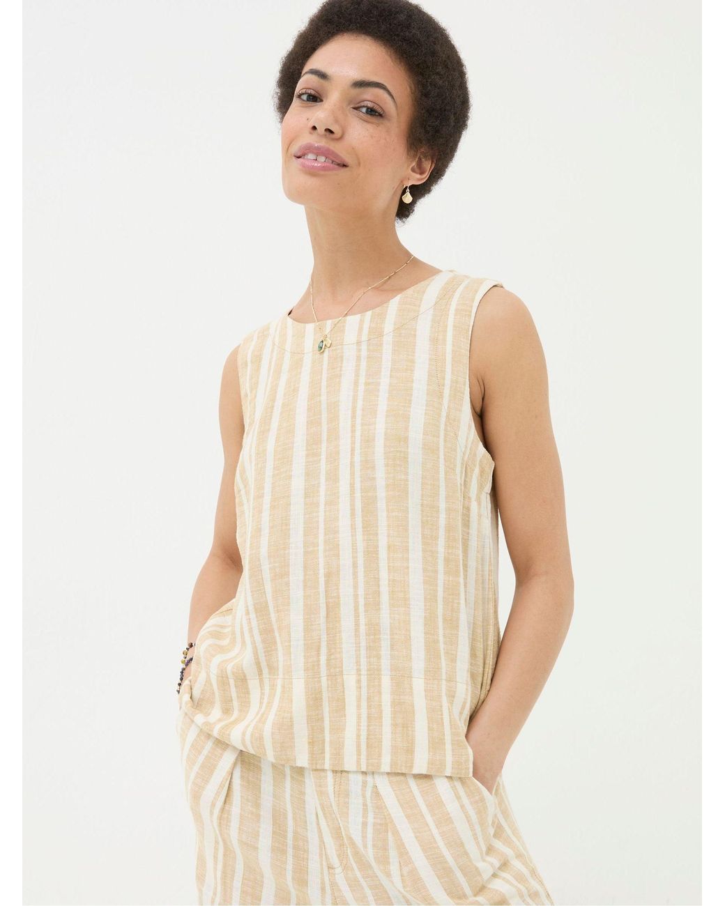 FatFace Brown Aditi Linen Blend Top