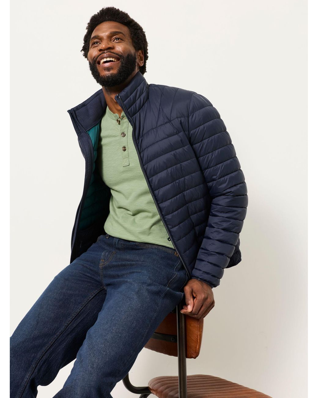 FatFace Green Woodside Long Sleeve Henley Top for men