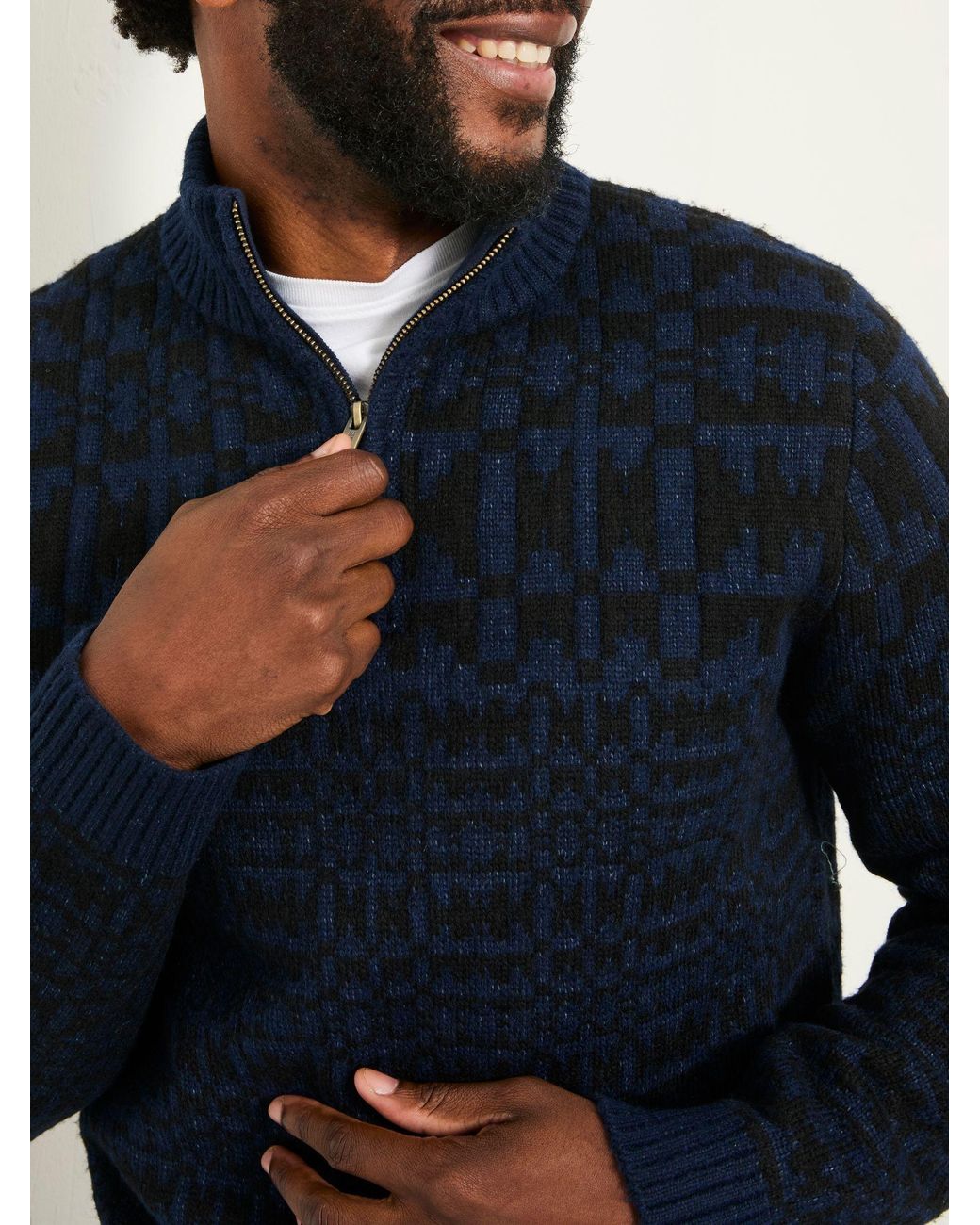FatFace Blue Blanket Half Neck Knitted Jumper for men