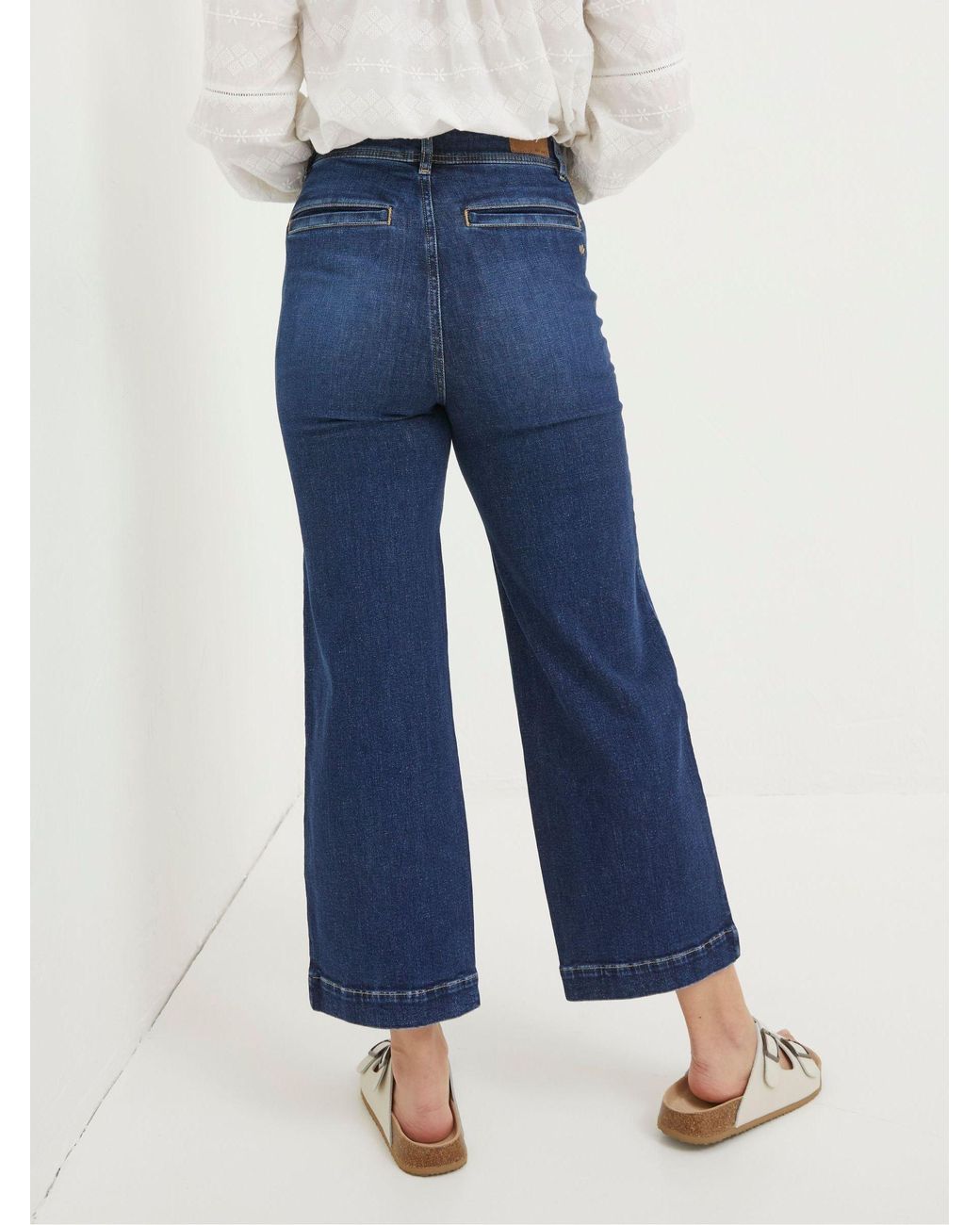 FatFace Blue Keswick Wide Leg Wide Leg Crop Jeans