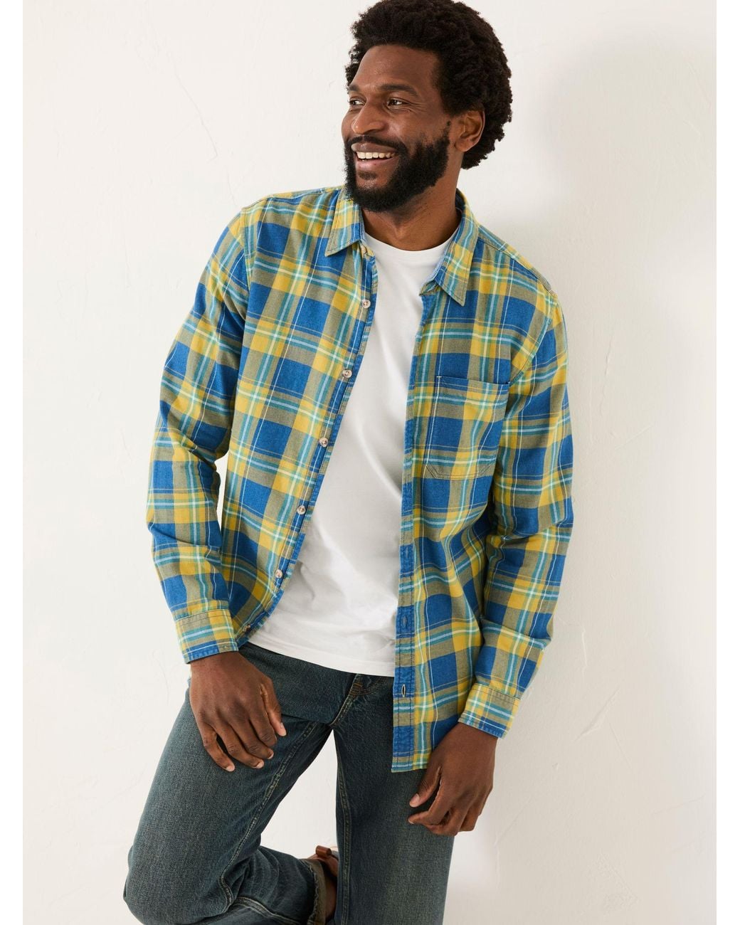 FatFace Blue Long Sleeve Mead Check Shirt for men
