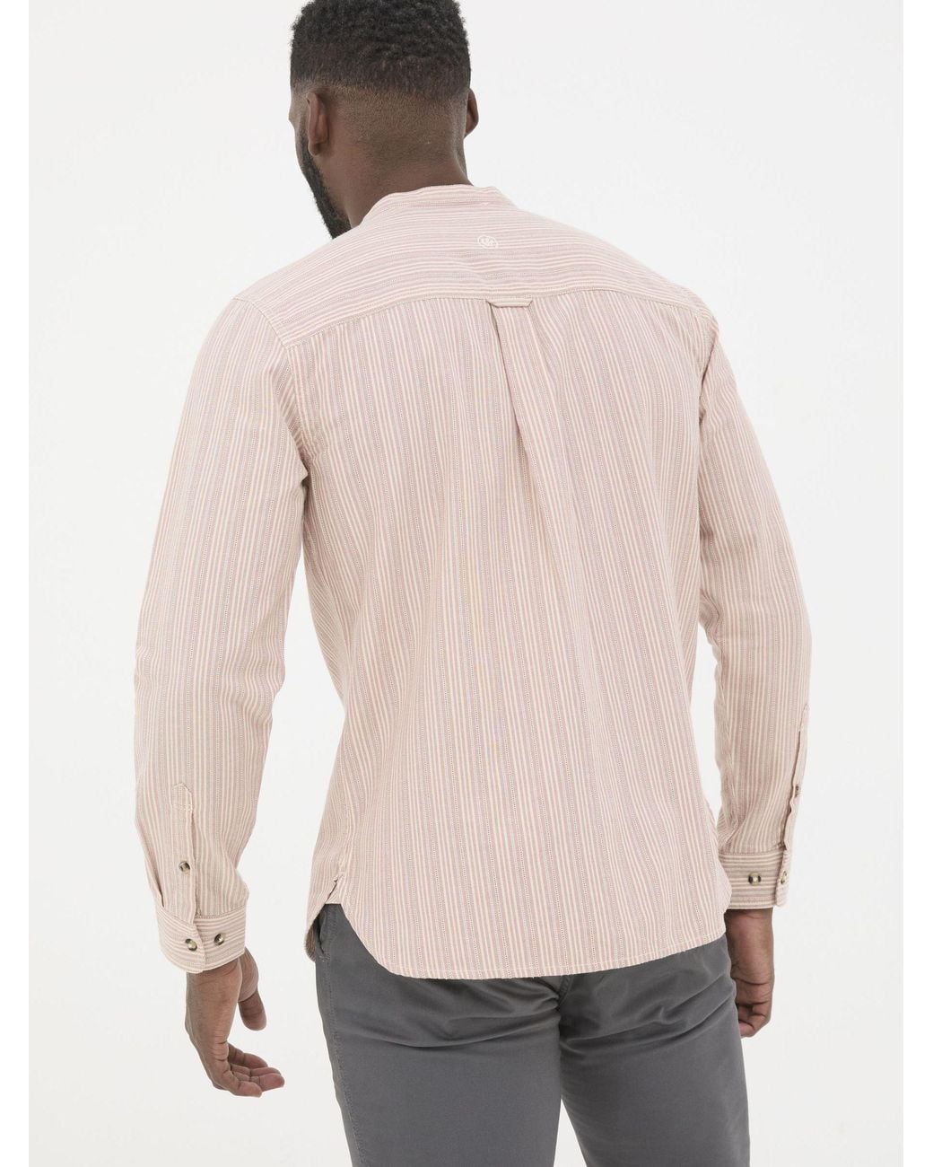 FatFace Natural Long Sleeve Stripe Grandad Shirt for men