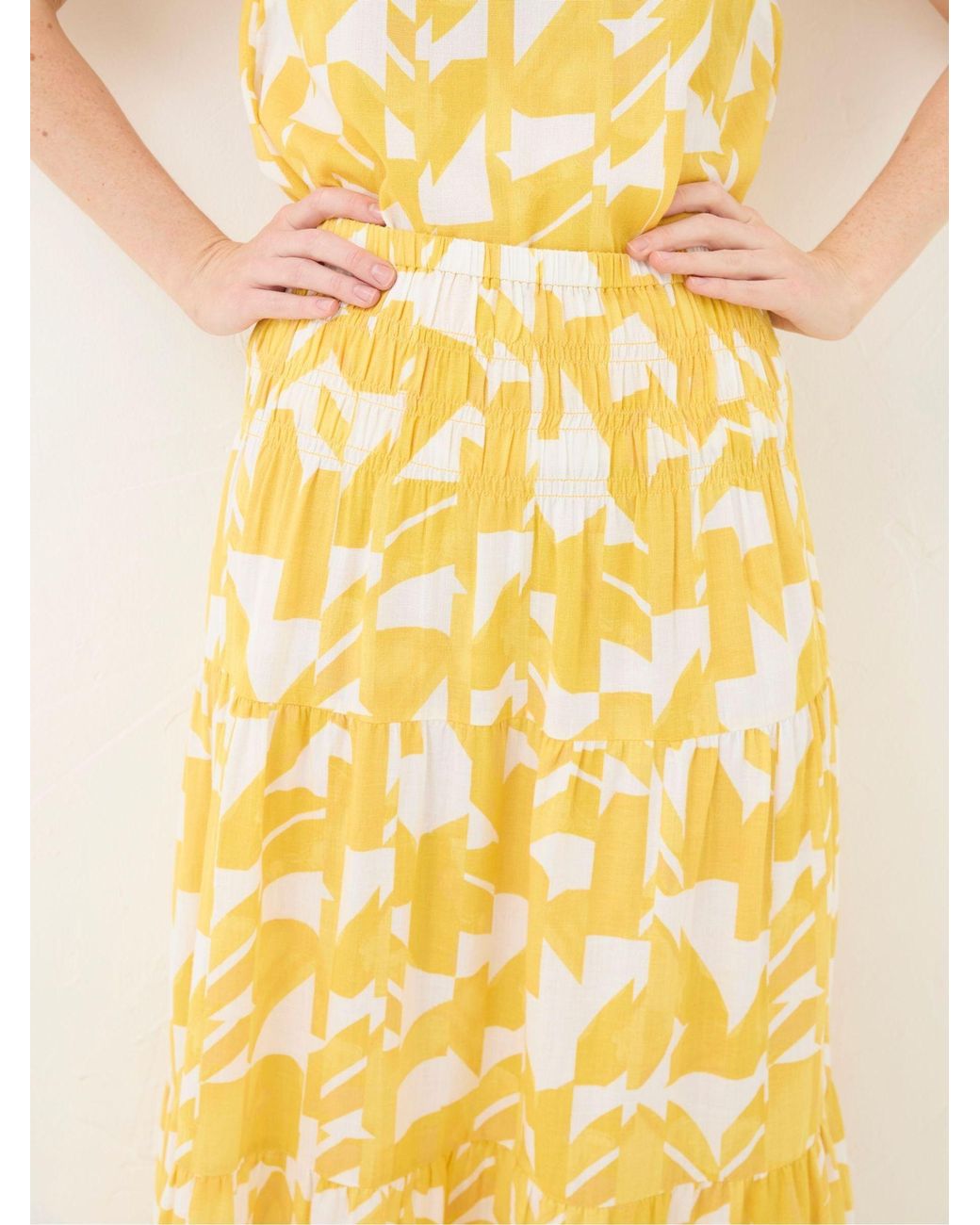 FatFace Yellow Marina Med Geo Cotton/Linen Mix Maxi Skirt