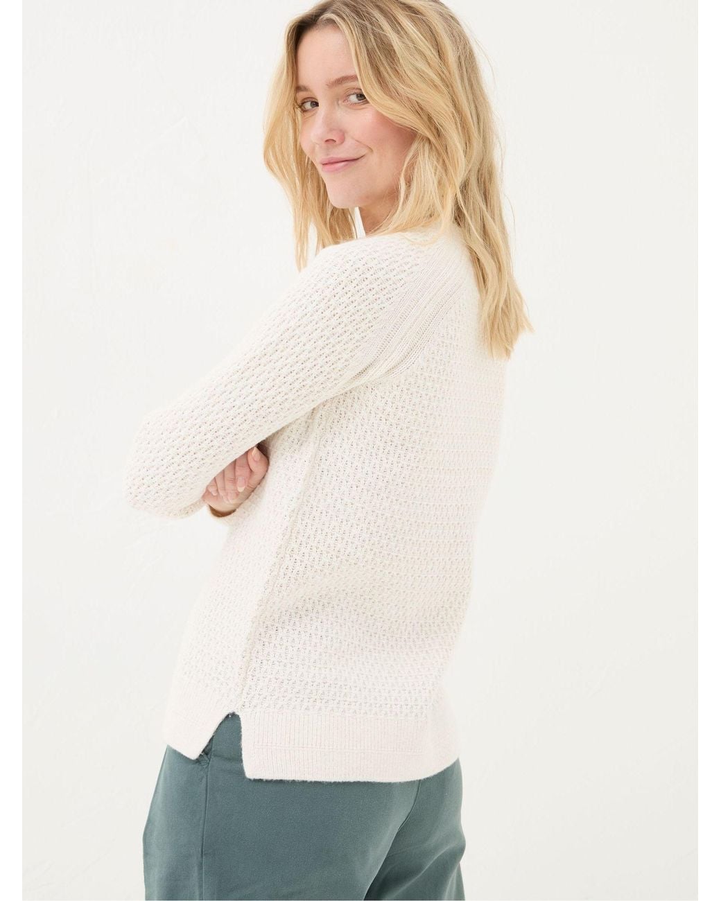 FatFace White Ella Textured Jumper