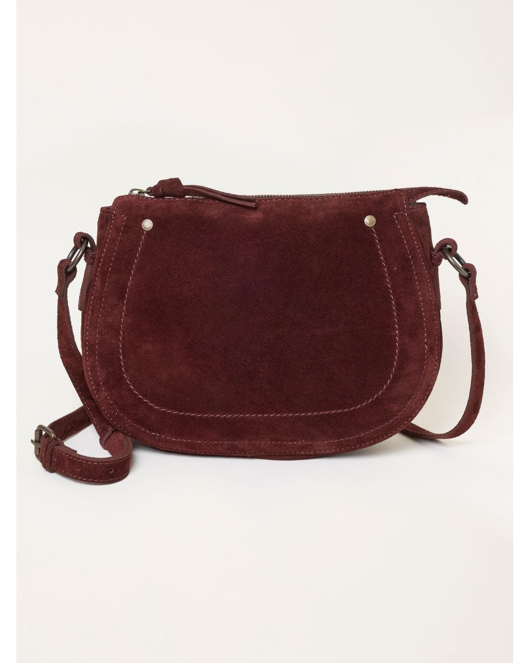 FatFace Red Fatface Burgundy Slouchy Suede Saddle Crossbody Bag