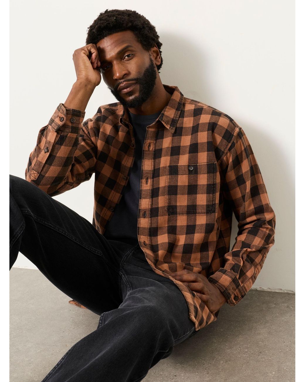 FatFace Black Fatface Thursby Rust Long Sleeve Relaxed Fit Check Shirt for men