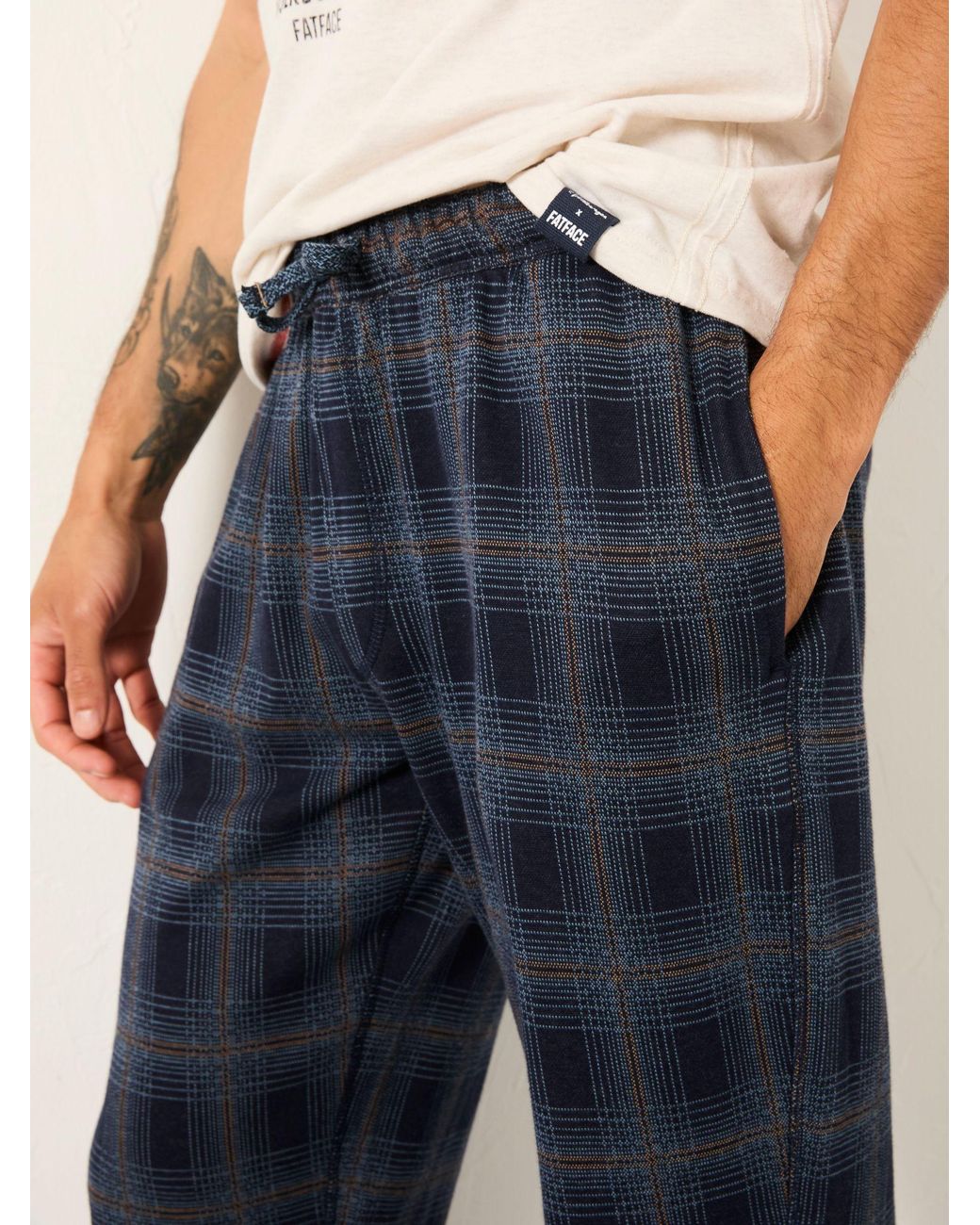 FatFace Blue Kemble Check Cuffed Pyjama Bottoms for men