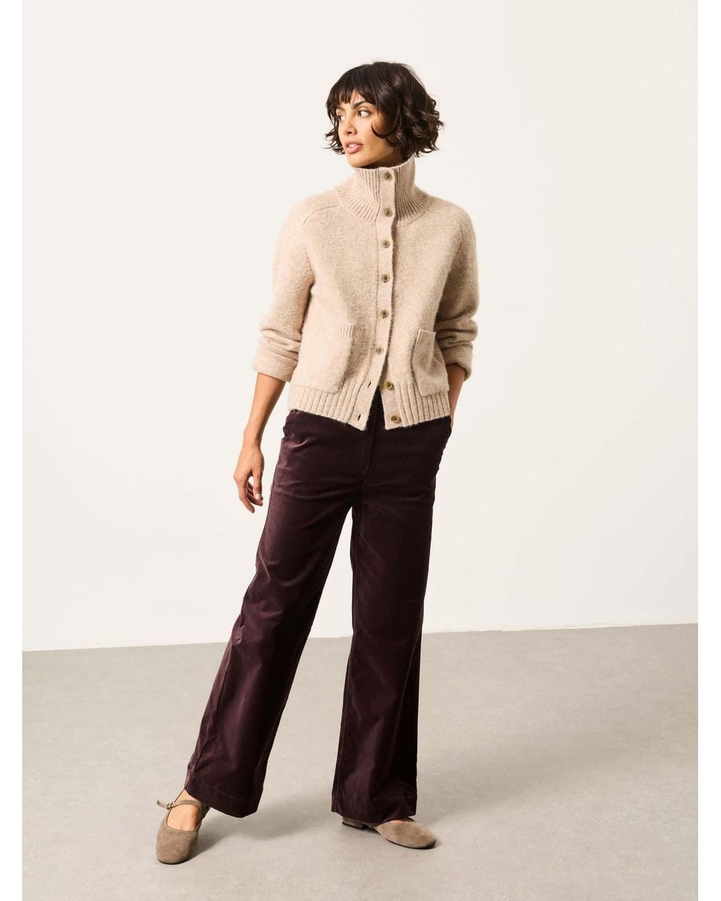 FatFace Brown Hove Velvet Wide Leg Trousers