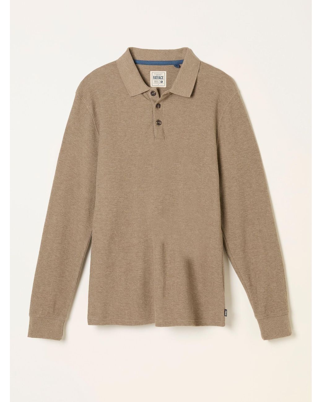 FatFace Natural Shawford Long Sleeve Polo for men