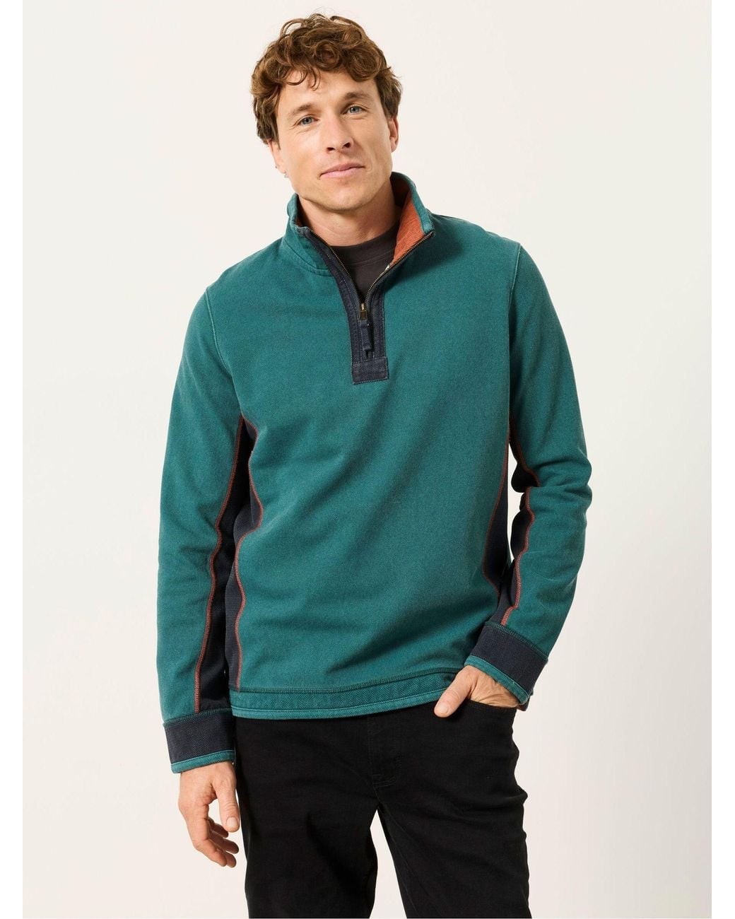 FatFace Green Airlie 100% Cotton Quarter Zip Sweatshirt for men