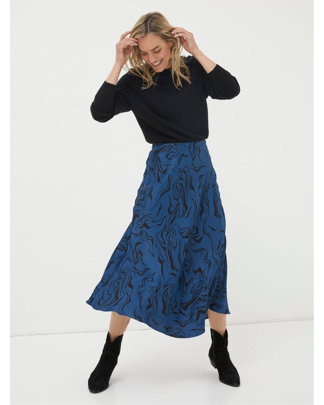 FatFace Blue Pat Marble Midi Skirt