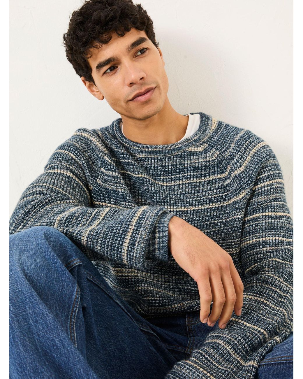 FatFace Blue Ombre Knitted Crew Neck Jumper for men
