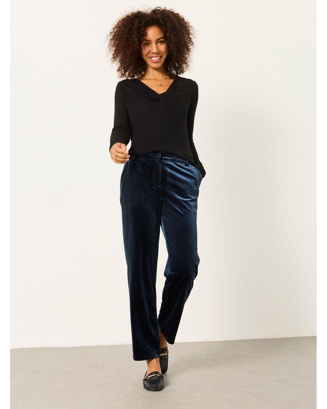 FatFace Blue Tilly Petite Tapered Velvet Trousers