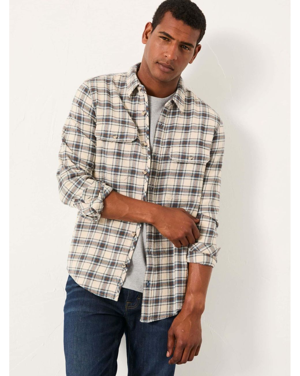 FatFace Natural Pixley Long Sleeve Check Shirt for men